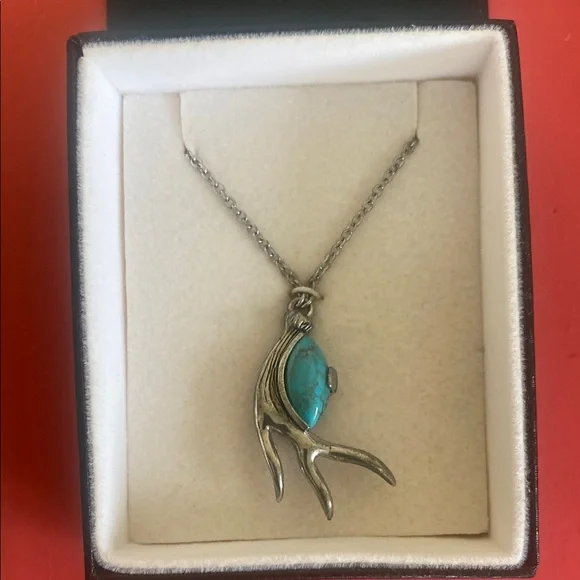 Silver and Turquoise antler Pendant Necklace - Picture 1 of 3